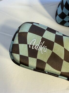 Adika Checkerboard Slide Sandals in Mint Green and Black